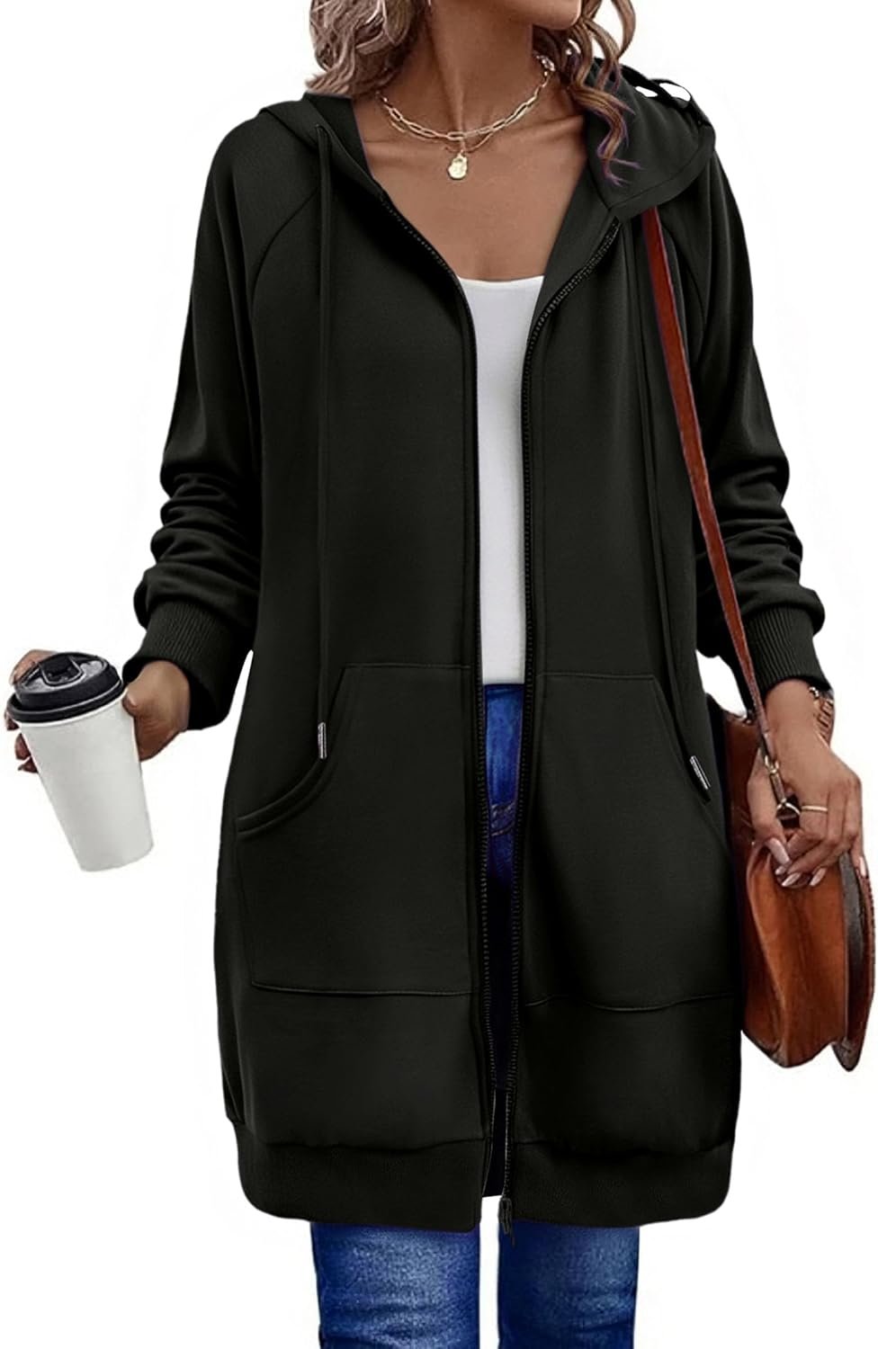 Zeagoo Women’s Zip Up Hoodies Long Sleeve Long Tunic Sweatshirts Oversized Fleece Casual 2026 Fall Jacket Coat with Pocket