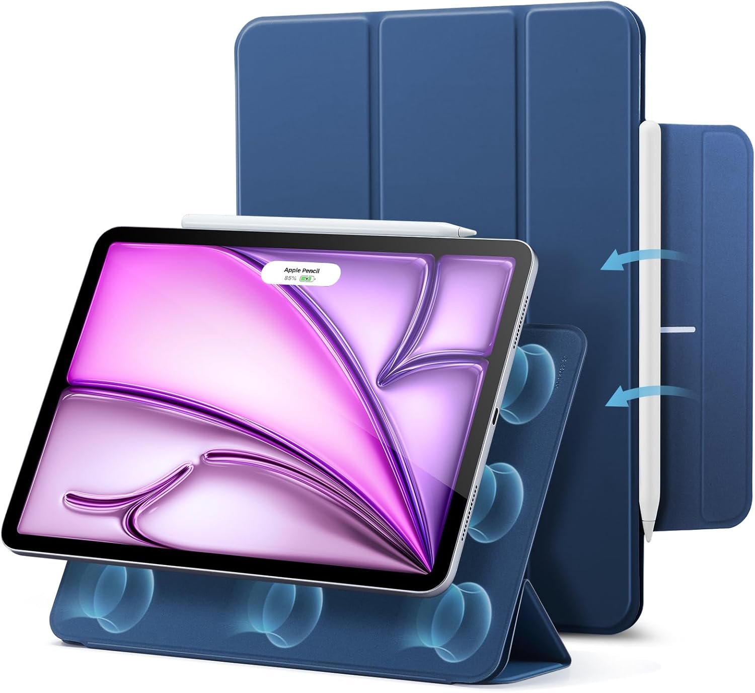 ESR for iPad Air 13 Inch Case M4/M3/M2 (2026/2025/2024), iPad Pro 12.9 Case, Powerful Magnetic Attachment, Slim Trifold Stand Case, Supports Pencil Pro & Pencil (USB-C), Rebound Series, Dark Blue