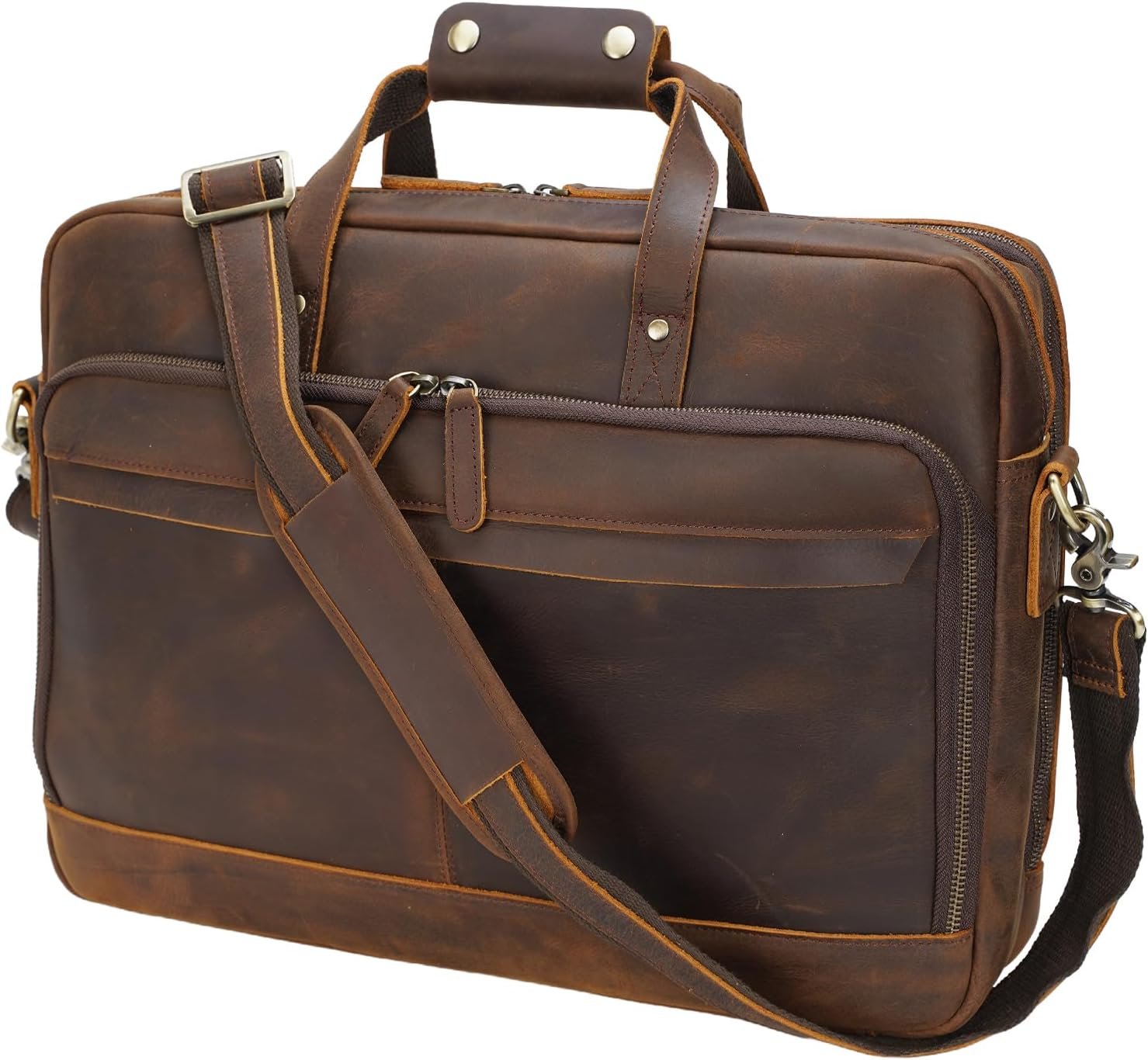 Masa Kawa Leather Briefcase for Men 17/15.6″ Laptop Crossbody Shoulder Messenger Bag Business Travel Work Attache Case