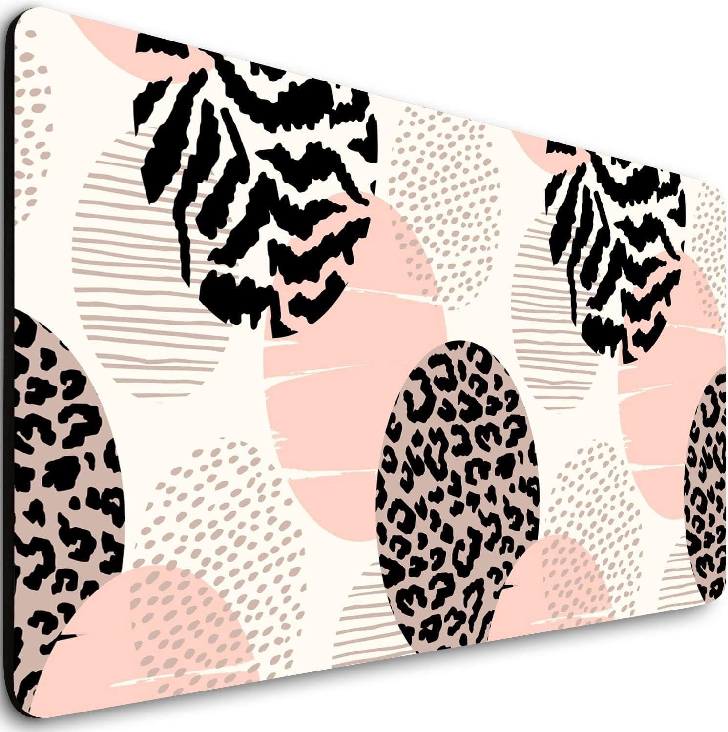 Extended Gaming Mouse Pad (31.5×11.8 in), Large Non-Slip Rubber Base Mousepad,Keyboard Mouse Mat Desk Pad for Work, Game, Office, Home -Animal Leopard Print Circles Rose Gold Pink Geometric
