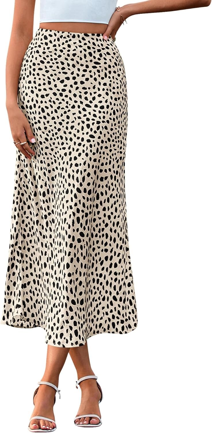 BTFBM Satin Skirts for Women Trendy Spring Summer 2026 High Waisted Leopard Print Cocktail Wedding Long Silk Midi Skirt