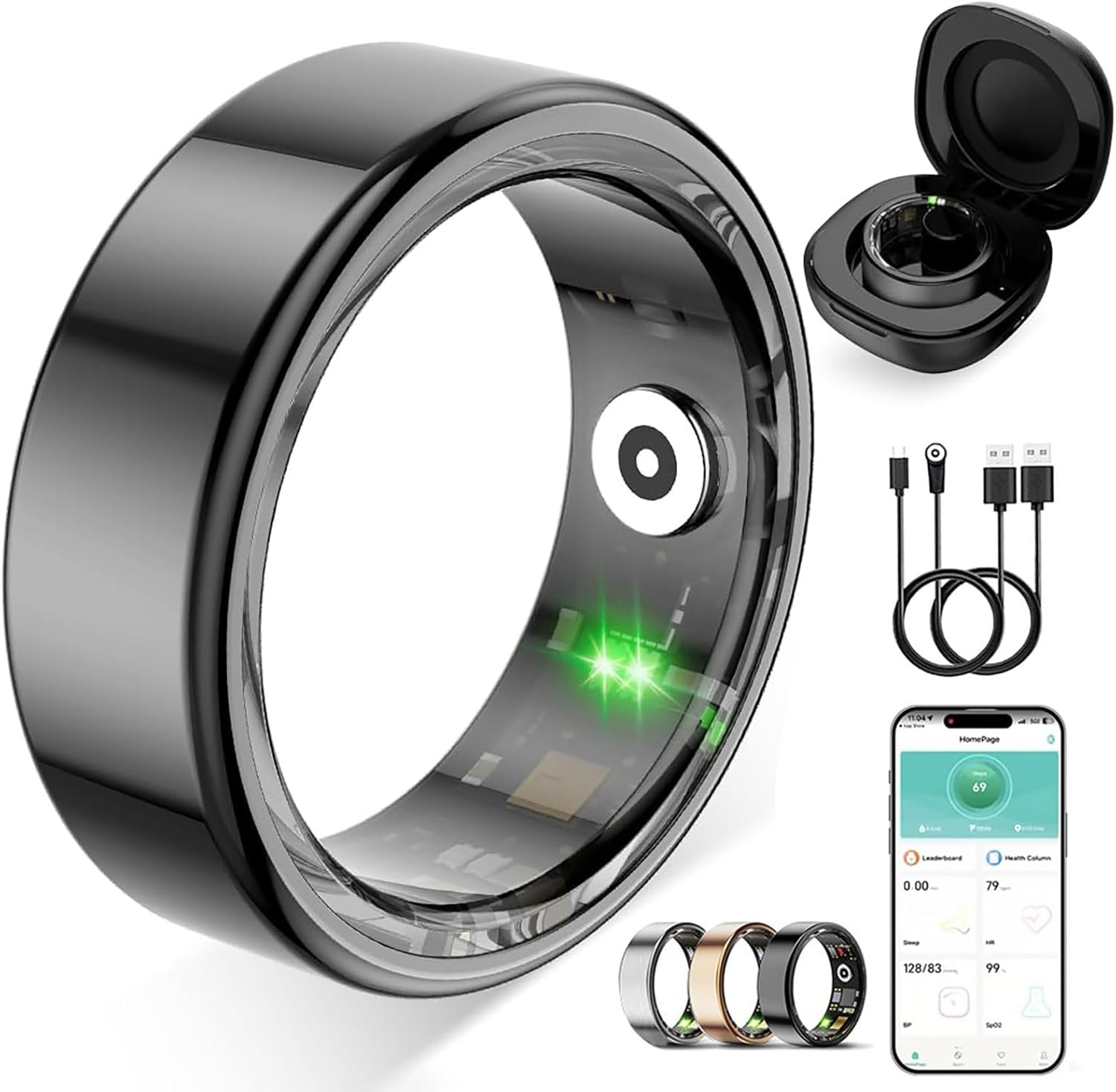 Smart Ring for Women Men, Fitness Tracker Ring with Free App No Subscription Fee, 7 Days Battery Life, Sleep Monitor, Heart Rate & Step Tracker, IP68 Waterproof, Android/iOS Compatible(Black, 9)