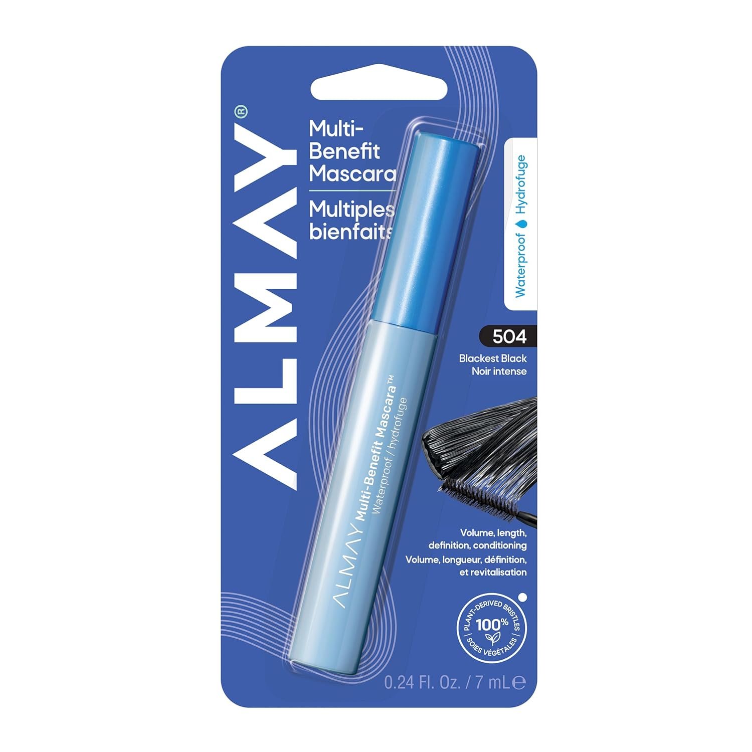 Almay Multi-Benefit Mascara, Volumizing + Lengthening, Hypoallergenic, 504 Black Waterproof