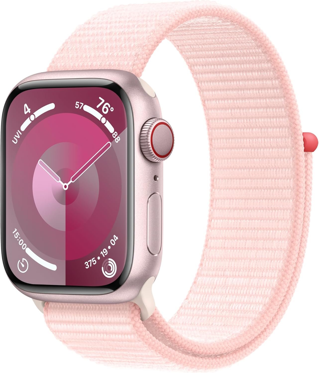 Apple Watch Series 9 [GPS + Cellular, 41mm] – Aluminum Case with Pink Sport Loop, One Size (Renewed)