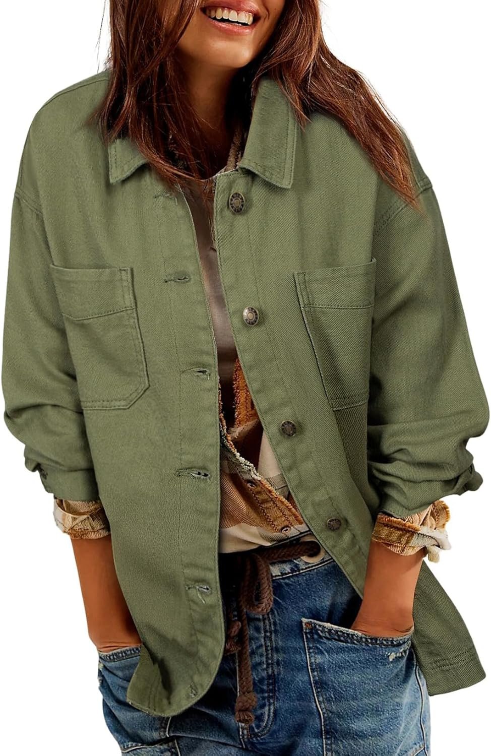 Sidefeel Women’s Jean Jacket Oversized Boyfriend Button Up Long Sleeve Split Zimbaplatinum Denim Jackets