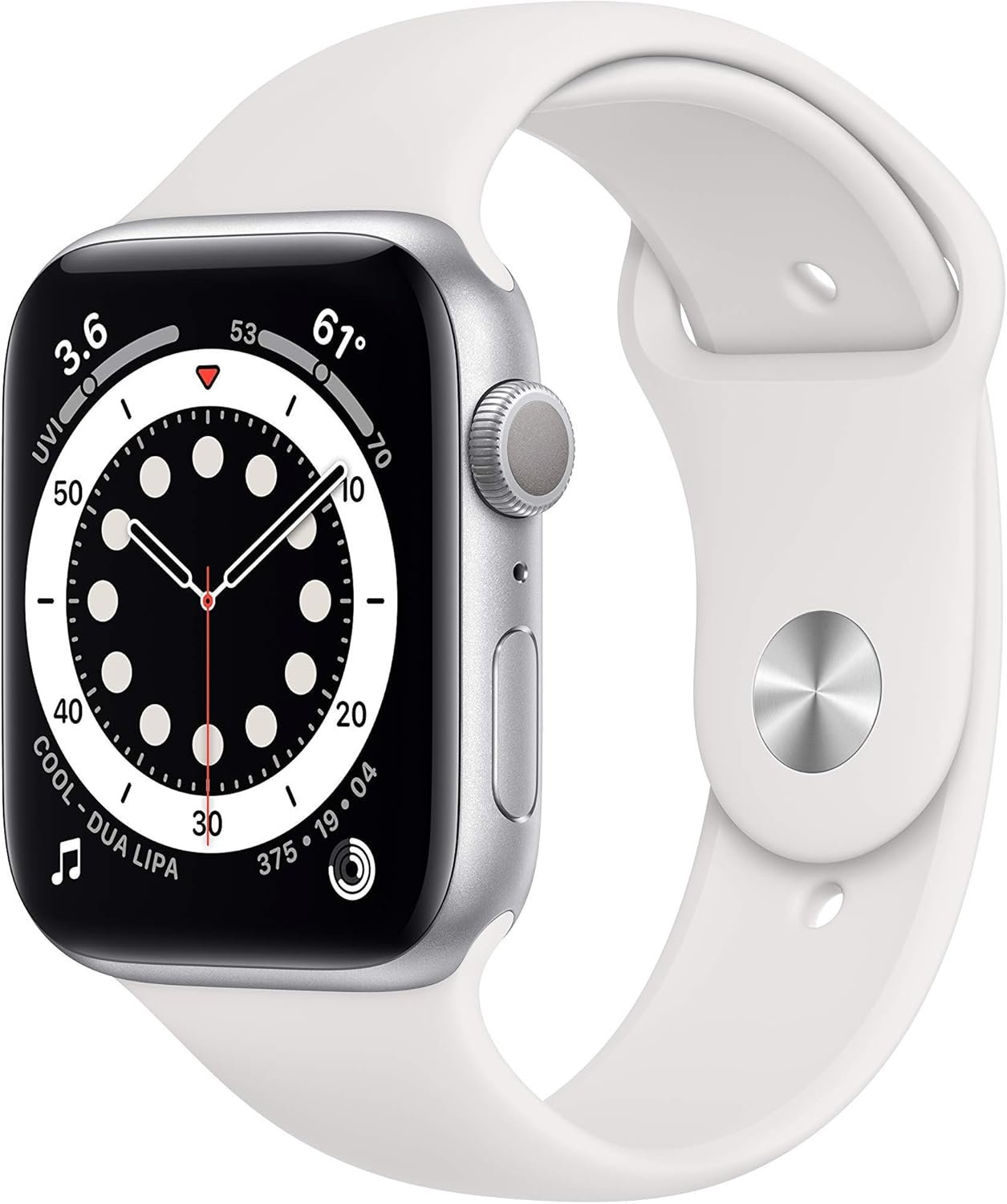 Apple Watch Series 6 (GPS, 44mm) – Silver Aluminum Case with White Sport Band (Renewed)