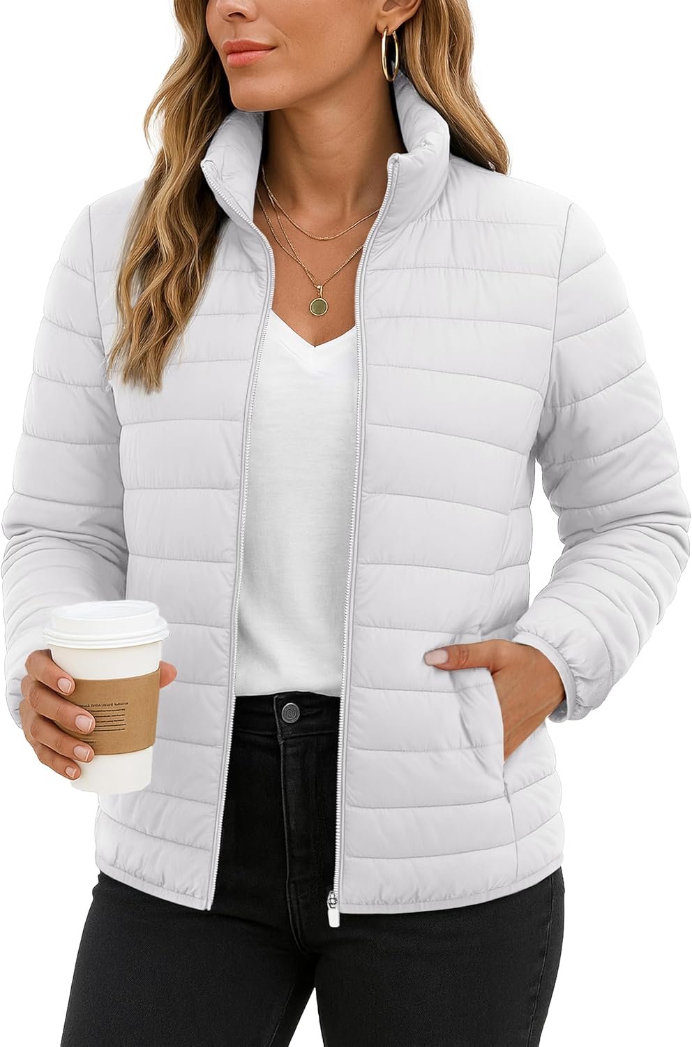 TACVASEN Women’s Puffer Jackets Quilted Packable Puffy Coats Lightweight Winter Warm Zip Up Down Jacket Stand Collar