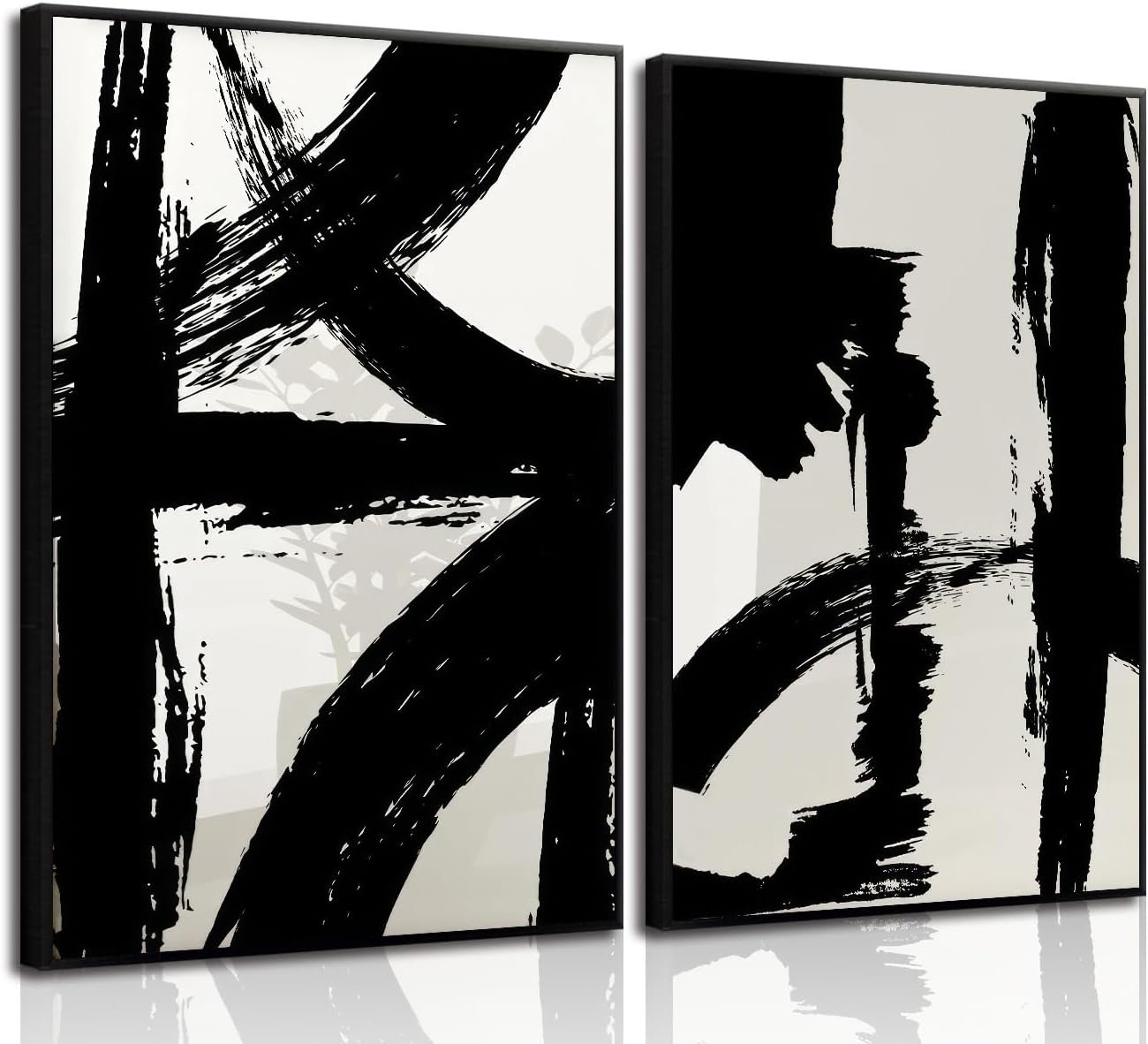 Black and White Brush Stroke Wall Art Modern Abstract Minimalist Ink Line Painting Picture Mid Century Geometric Prints Canvas Poster Retro Graffiti Artwork for Office Home Decor 12x16in Unframed