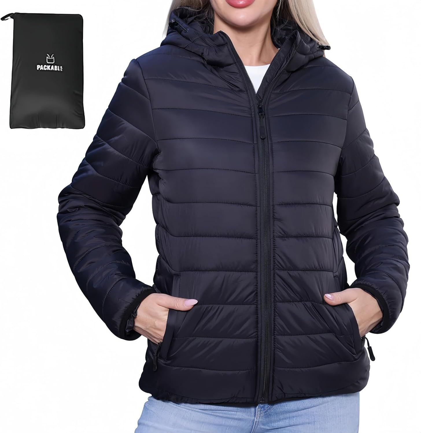 Women’s Packable Winter Puffer Coat | Lightweight Quilted Jacket with Hood | Full Zip Travel