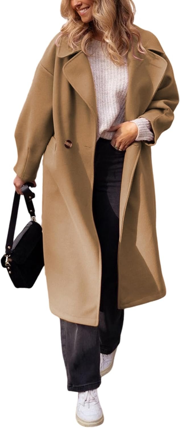 Faleave Women’s Notch Lapel Coat Winter Wool Blend Single Breasted Peacoat