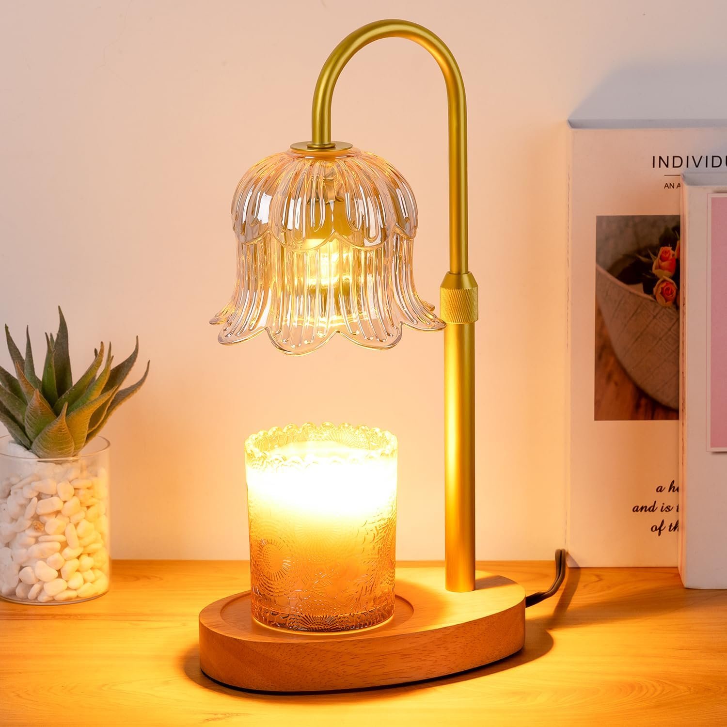 CRMILL Candle Warmer Lamp Electric Timer – Candles Warming Light Height Adjustable Dimmable Warmers Flower Lamps No Flame Heat Warm Melt Wax Jar Modern Home Decor Table Lights for Home Living Bedroom