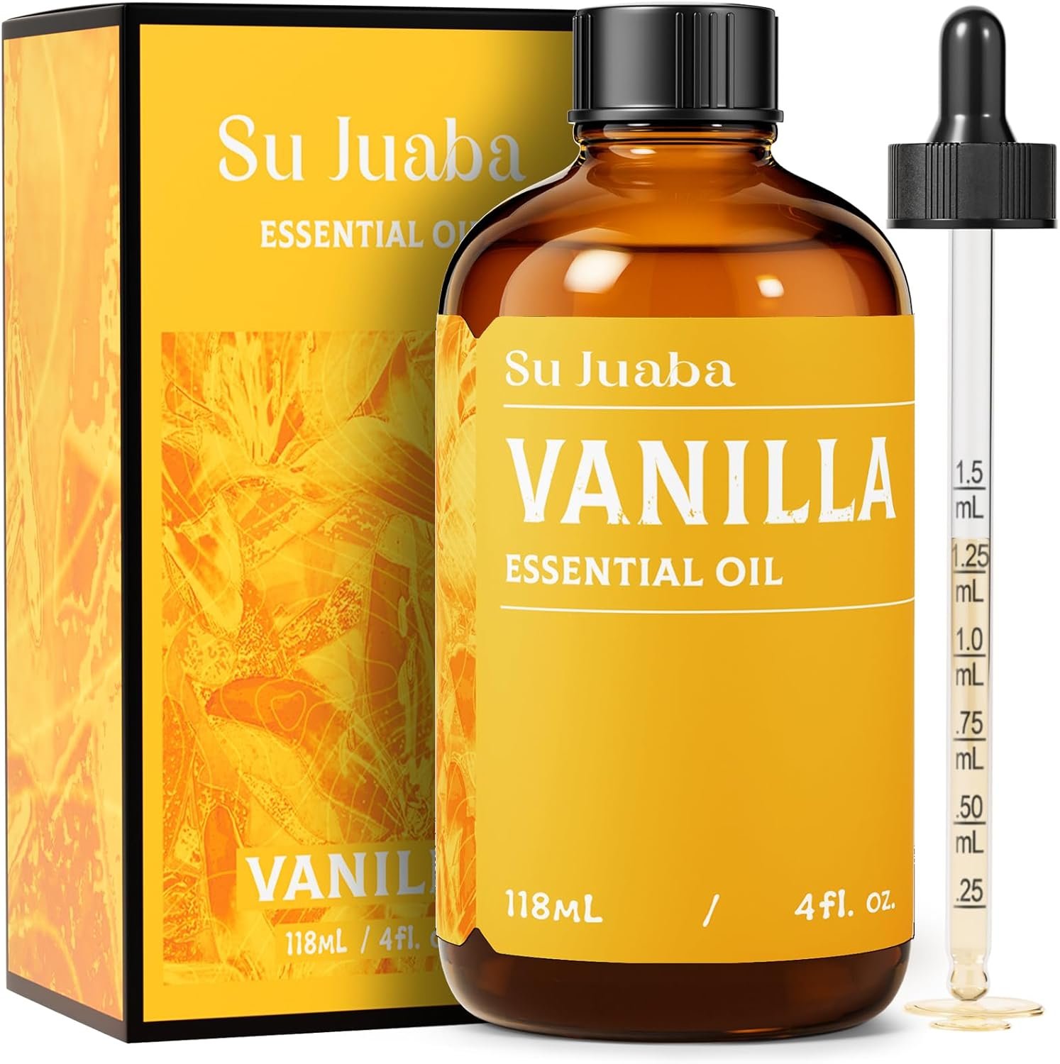 SU JUABA Vanilla Essential Oil 4 Fl Oz, 100% Natural Aromatherapy Oil for Diffuser, Skin,Fragrance Candle,Soap Making – 118ML