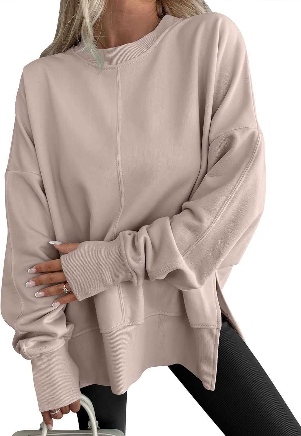 ANRABESS Women Oversized Sweatshirts Thumbhole Long Sleeve Hoodies Shirts 2025 Fall Side Slit Pullover Top Teen Y2k Outfits