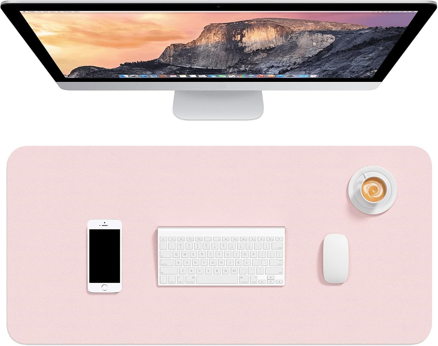 Hsurbtra Desk Pad, 30″ x 14″ PU Leather Desk Mat, XL Extended Mouse Pad, Waterproof Desktop Blotter Protector, Non-Slip Ultra Thin Large Laptop Keyboard Writing Mat for Office Home, Pink