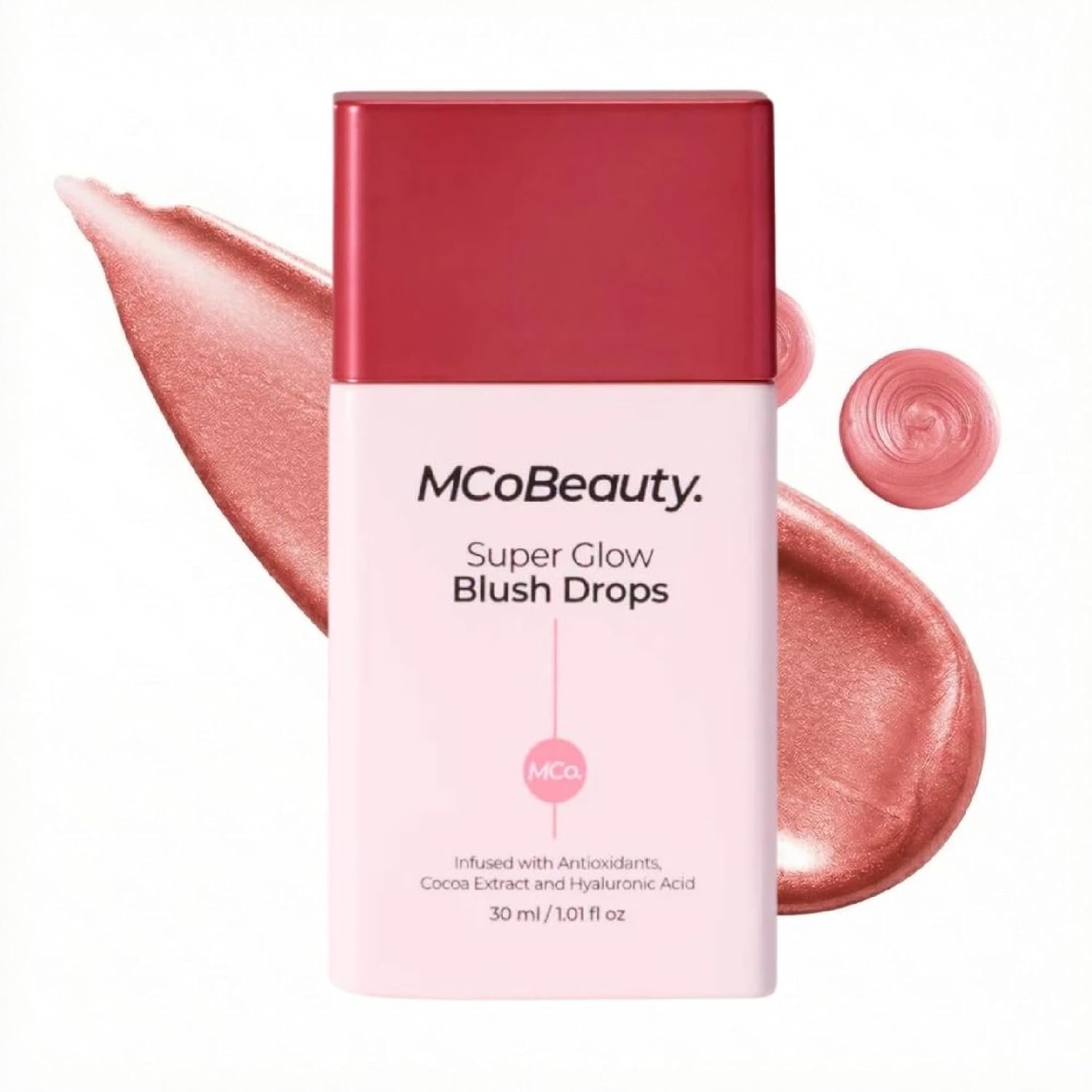 MCoBeauty Super Glow Blush Drops – Rose Pink – Liquid Cheek Color – Buildable Warm Flush with Jojoba Oil Hyaluronic Acid Cocoa Extract White Tea Antioxidants – Vegan & Cruelty Free