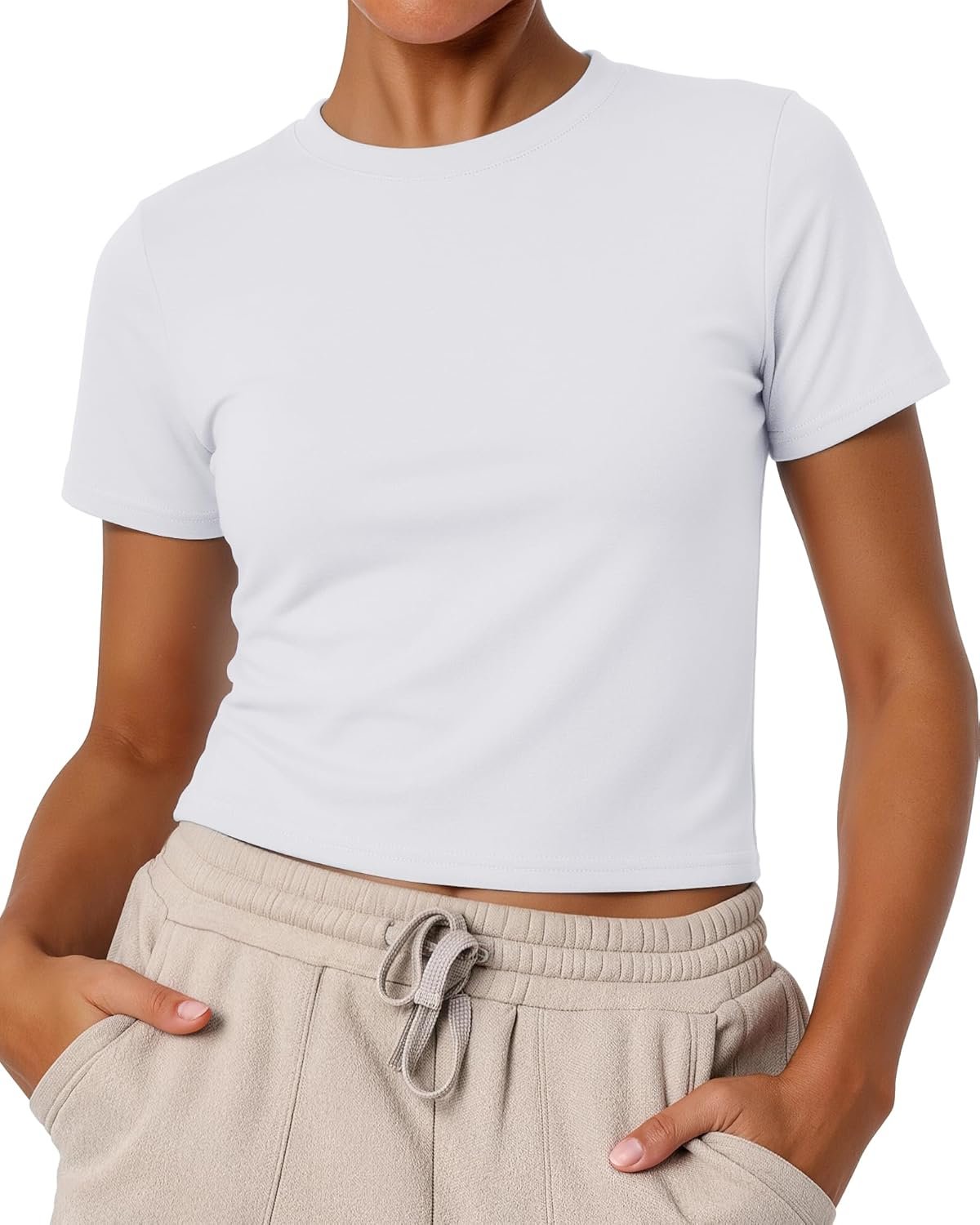 Women’s Basic Crop Tops Short Sleeve Crew Neck Slim Fit T-Shirts Casual Summer Everyday Wear