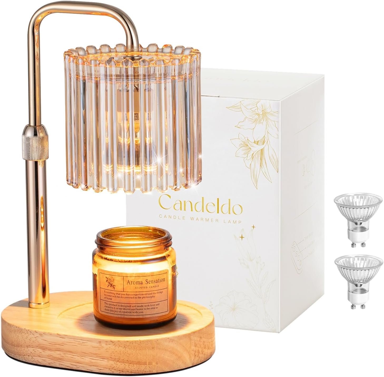 Candeldo Candle Warmer Lamp with Timer: Gold Candle Warming Lamp Height Adjustable Wax Melt Warmer Dimmable Modern Farmhouse New Home Bedroom Decor Mothers Day Housewarming Gift for Women