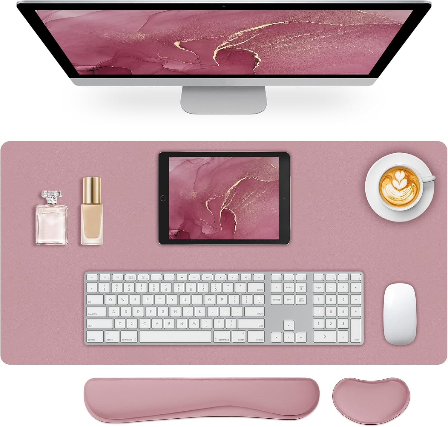 Mouse Pad and Keyboard Wrist Rest, 3-in-1 Large Keyboard and Mouse Pad Set, Ergonomic Wrist Rest for Computer Keyboards, Non-Slip Desk Mat Protector for Women (Purple Pink, 31.5″ X 15.7″)