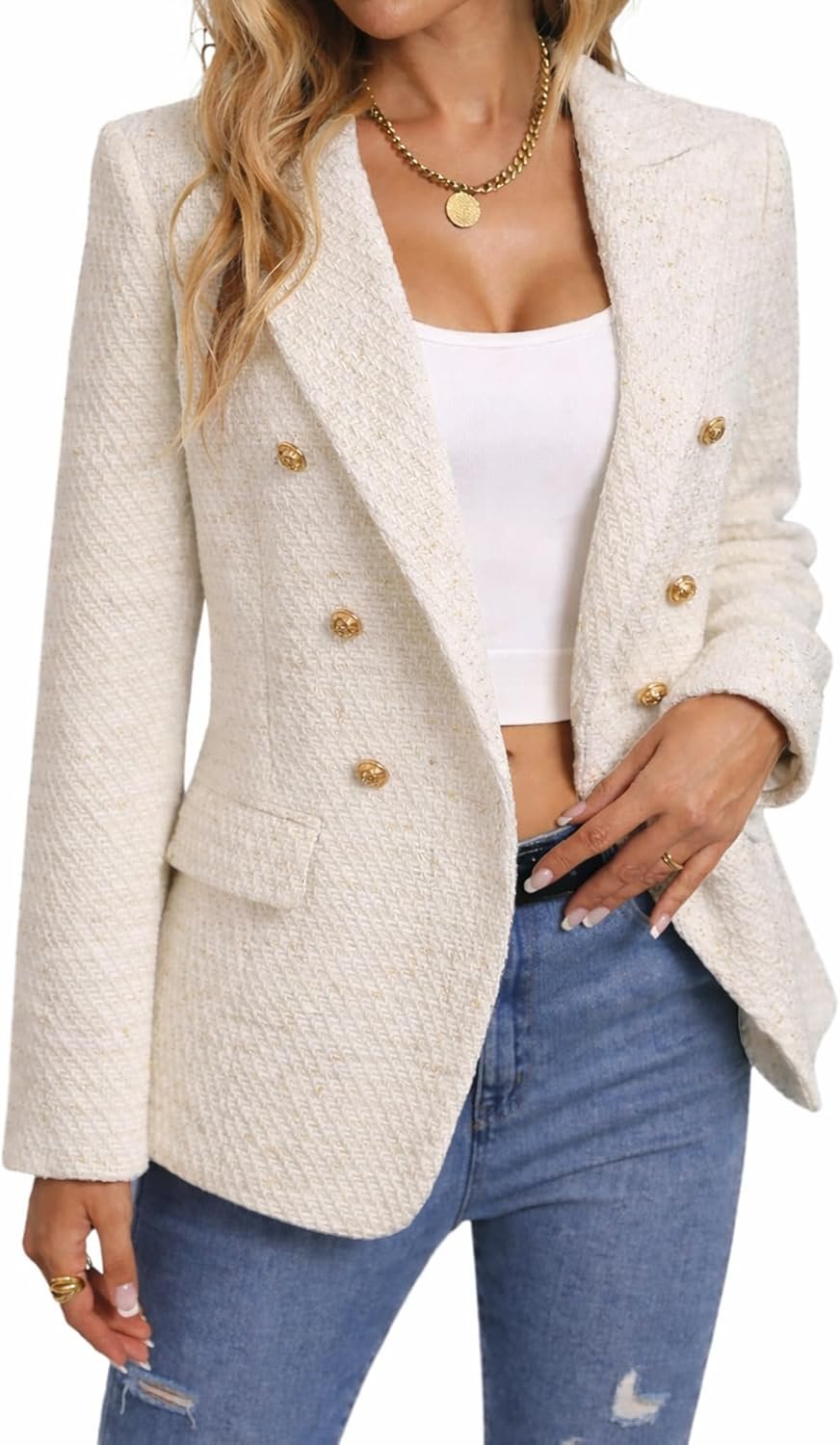 Mina Self 2026 Women’s Tweed Plaid Blazer Jacket – Fully Lined Fashion Business Casual Elegant Work Coat with Pockets