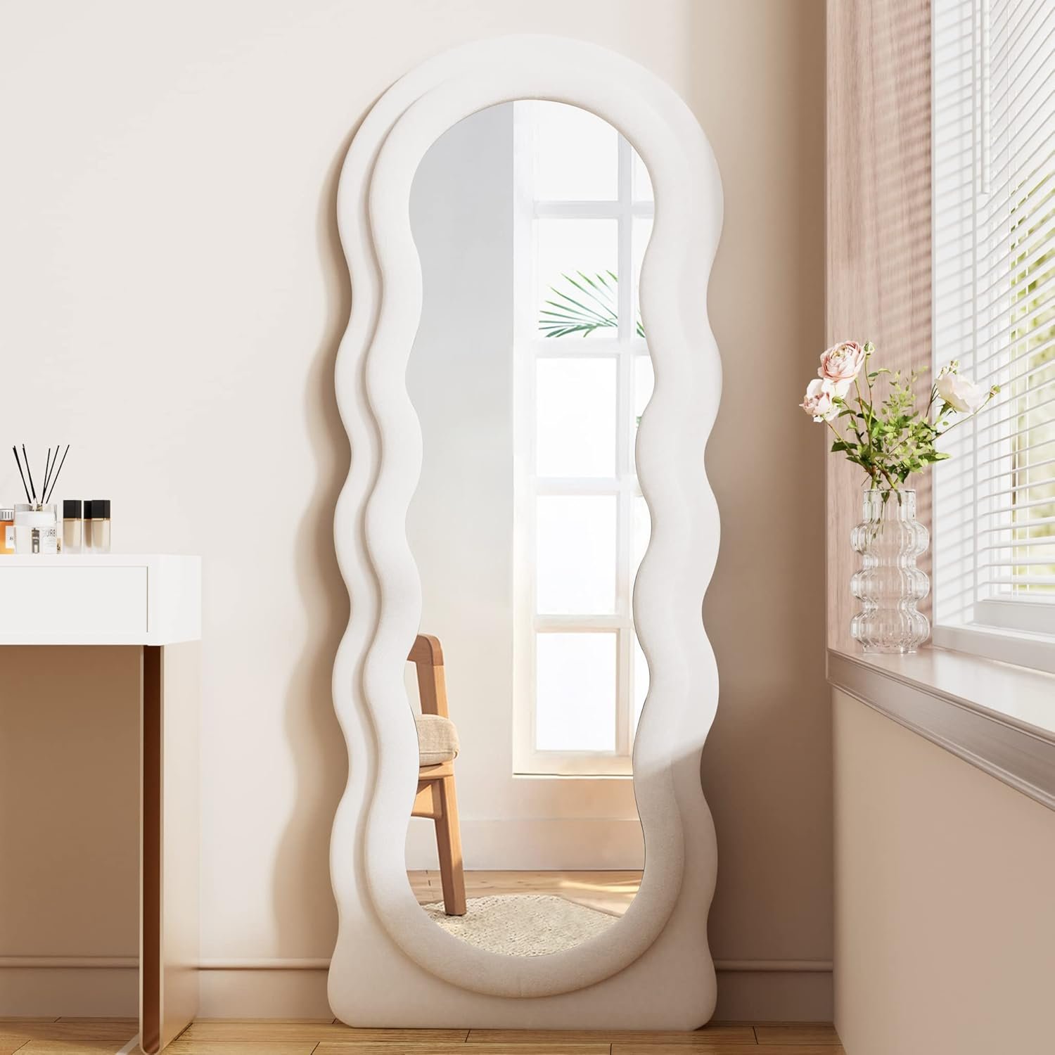 Full Length Mirror Floor Mirror, 63″ x 24″ Wavy Body Mirror, Standing Mirrors Full Length for Bedroom, Living Room, Cloakroom, Wavy Mirrors, White