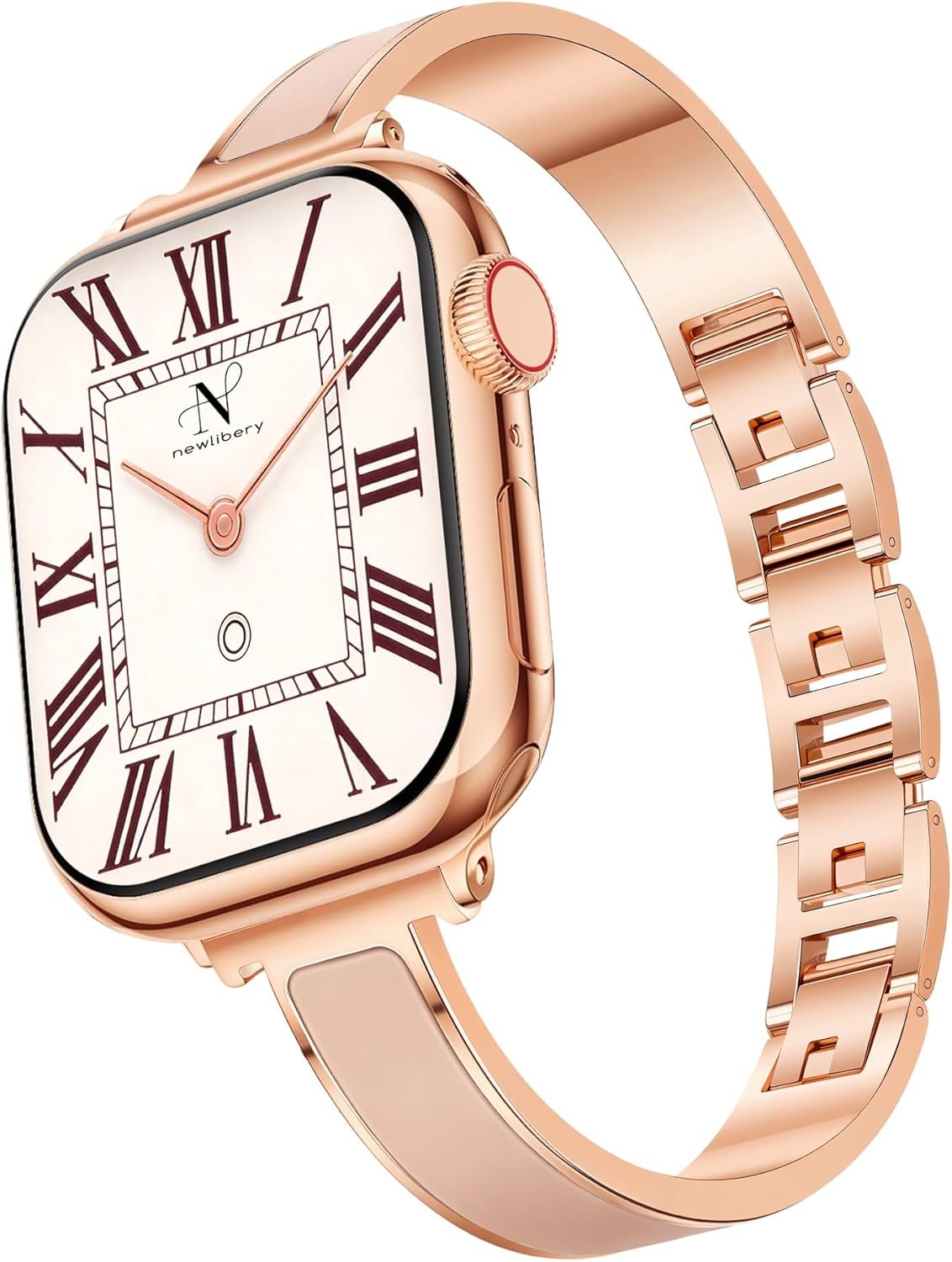 Newlibery Rose Gold Slim Watch Bands for Women Compatible with Apple Watch 38mm 40mm 41mm 42mm (S10/11) Jewelry Dressy Bracelet Metal Strap Adjustable for iWatch Series 11/10/9/8/7/6/5/4/SE 3/2/1