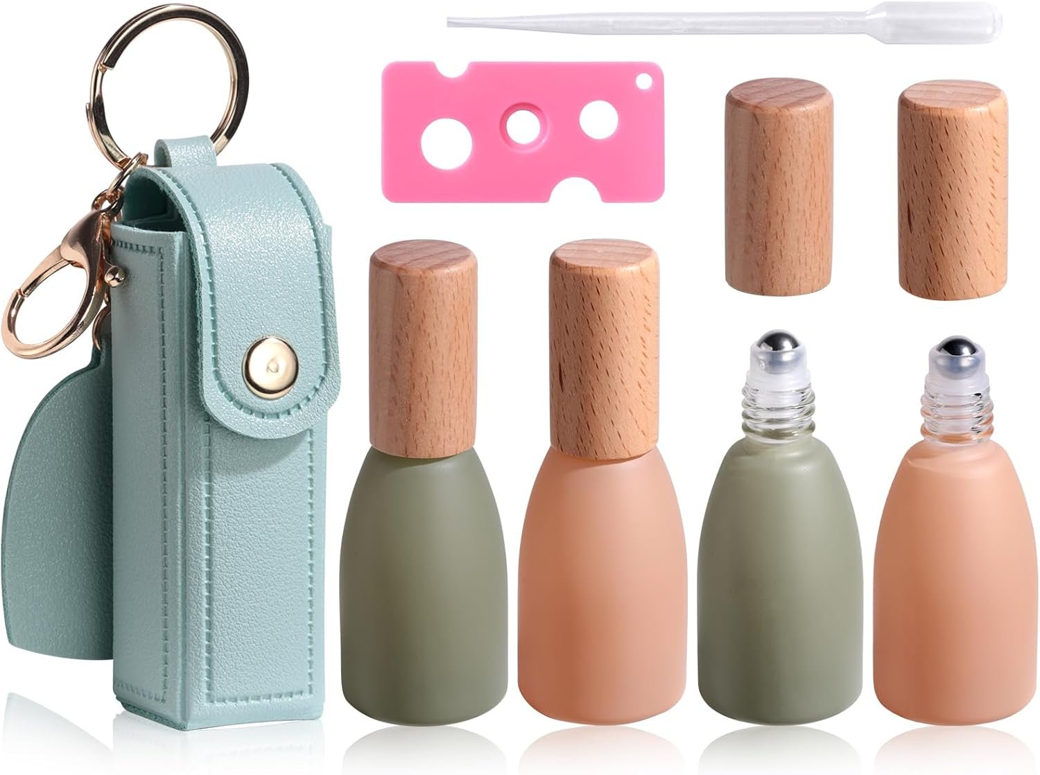 JPNK Essential Oils Roll-on Bottles with Stainless Steel Roller Balls for Aromatherapy and Perfumes with Portable Small Bag Pack of 4