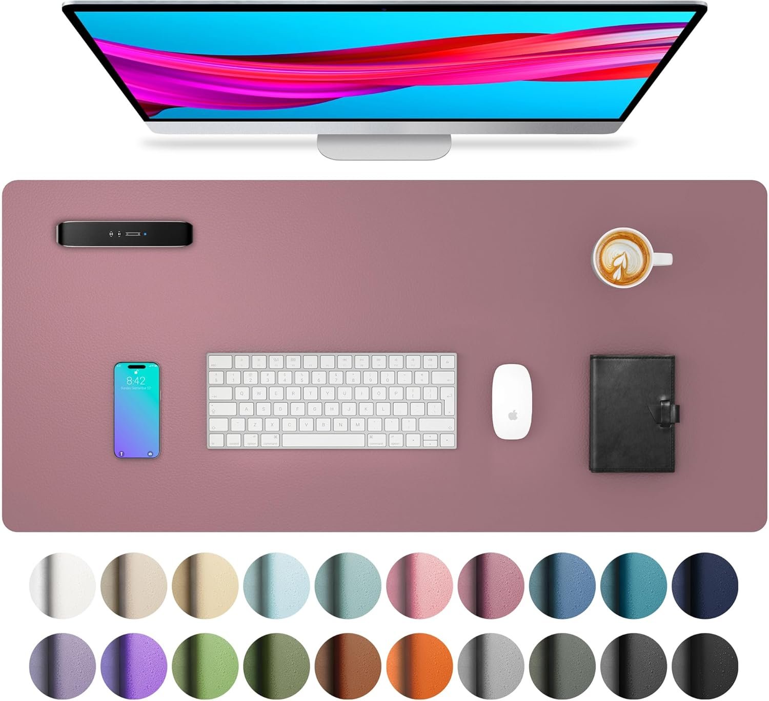 Aothia Leather Desk Pad Protector, Mouse Pad, Office Desk Mat,Non-Slip PU Leather Desk Blotter, Laptop Desk Pad, Waterproof Desk Writing Pad for Office and Home (Dark Pink, 23.6″ x 13.7″)