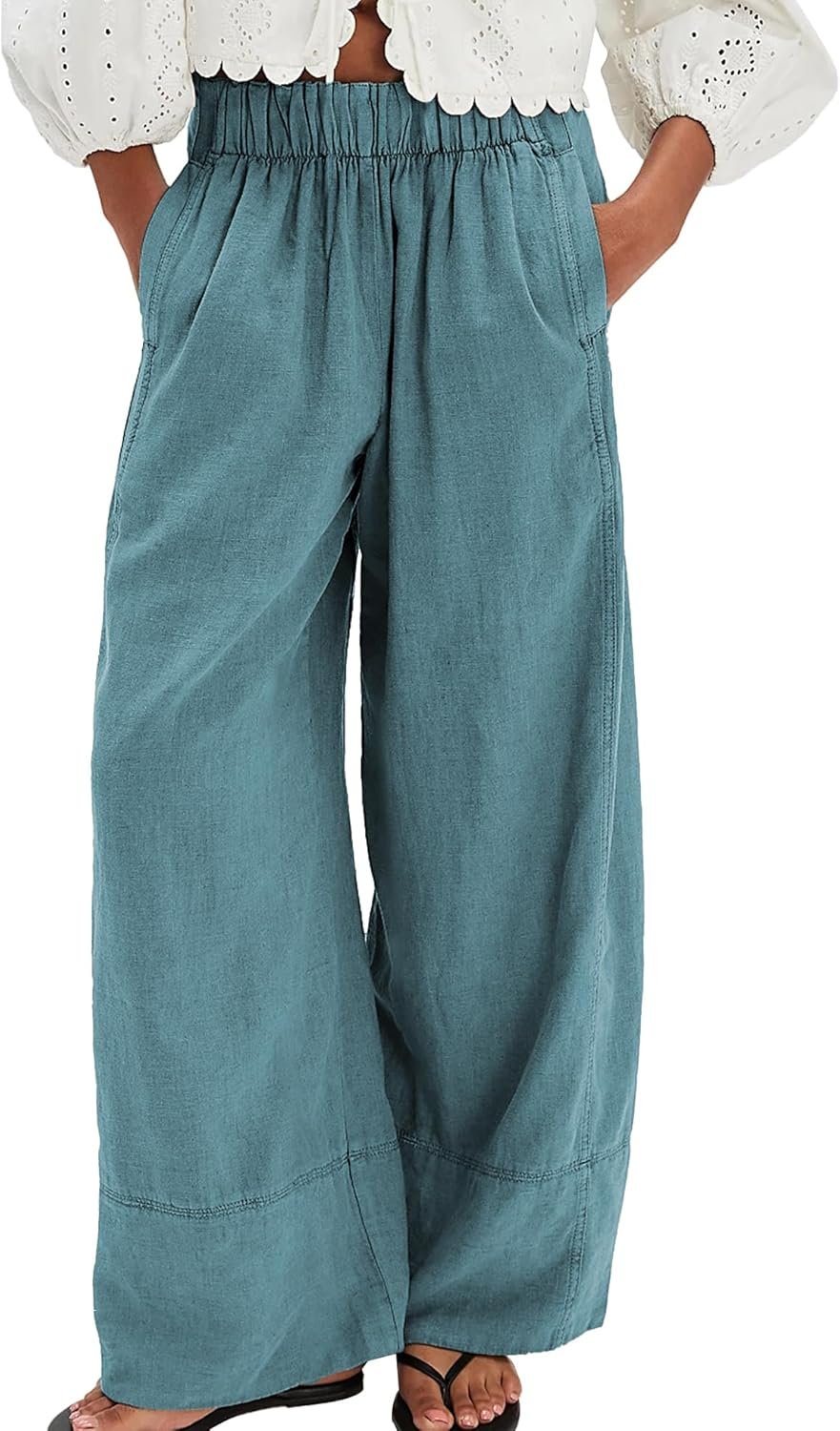 SeeLuNa Linen Pants for Women Cotton Baggy Boho Casual Palazzo Pants Wide Leg Long Lounge Trousers with Pockets