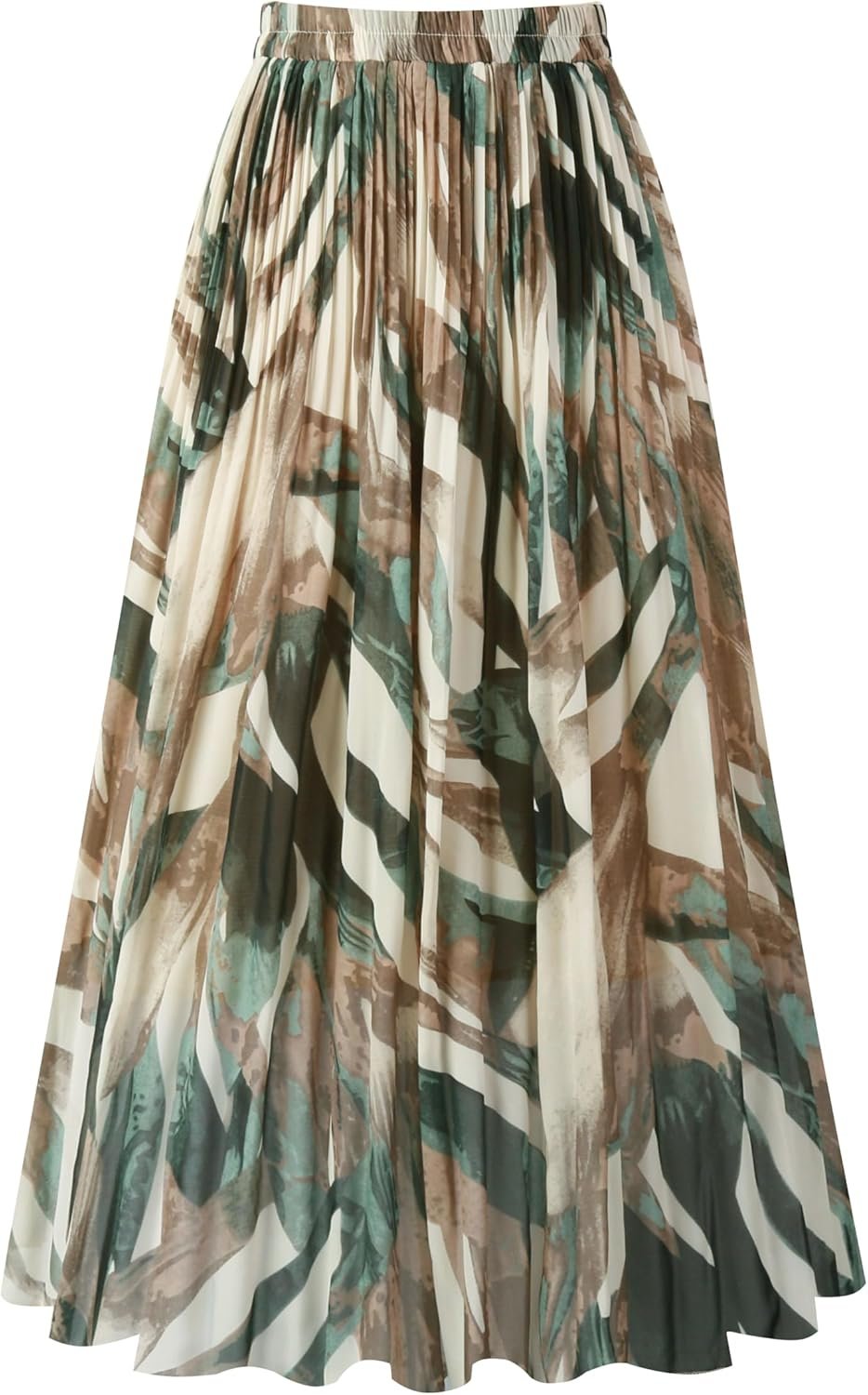 Kingfancy Women’s Pleated Skirt Chiffon Elastic Waist A-Line Midi Length Skirt