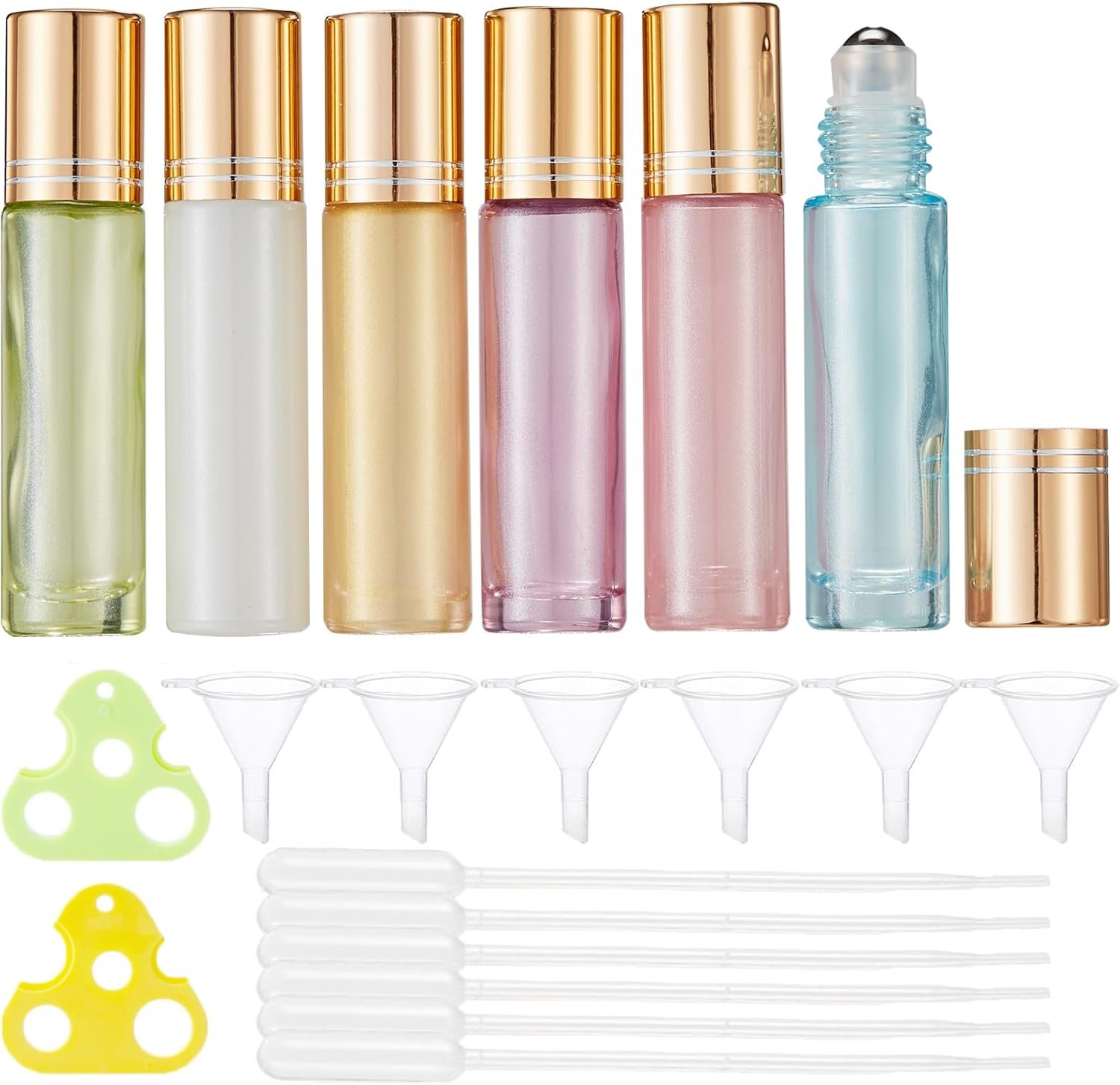 Qeuly 10ml Roll on Bottles – 6 Color Essential Oils Bottles, Thick Glass with Stainless Steel Roller Balls, Empty for Aromatherapy, Perfumes and Lip Balms
