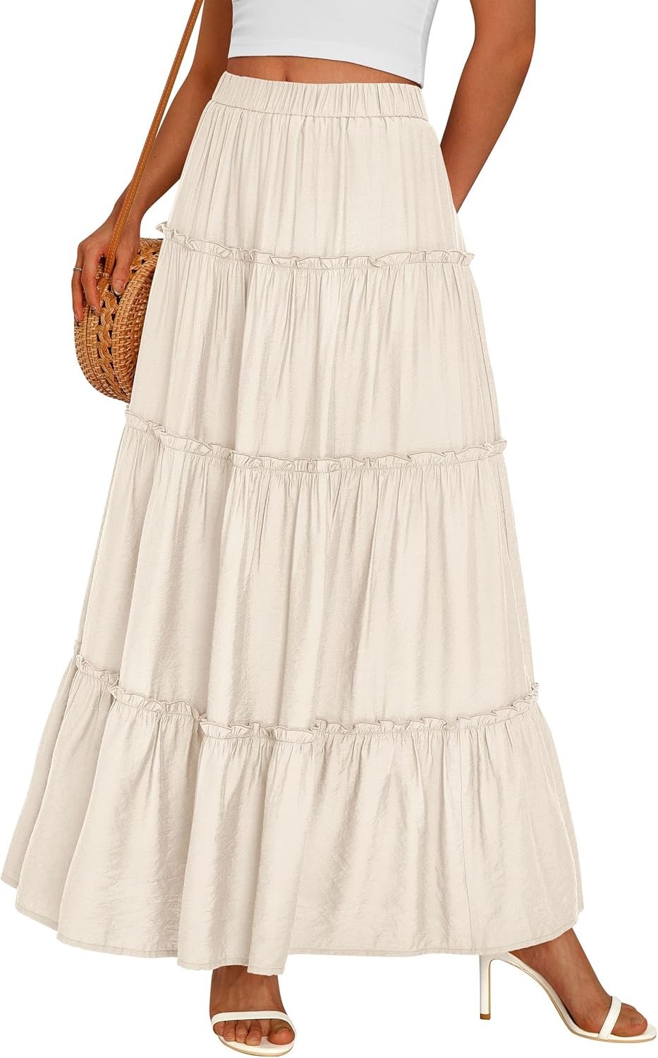 PRETTYGARDEN Boho Maxi Skirts for Women Trendy Summer 2026 Spring Long Flowy A Line Tiered Skirt Beach Vacation Clothes Dress