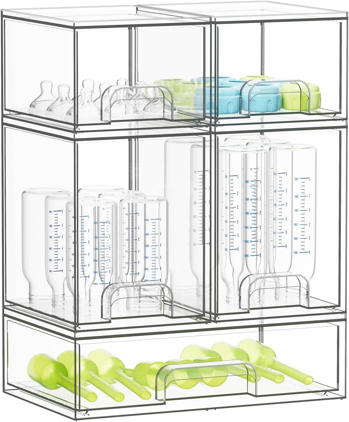 SpaceAid Bottle Storage Organizer Baby – Acrylic Bottles Station Organizer Container, Stackable Clear Drawers for Countertop, Vanity, Bathroom, Cabinet, Pantry Organization, 5 Pack, 2S2M1L, 15.4″ H