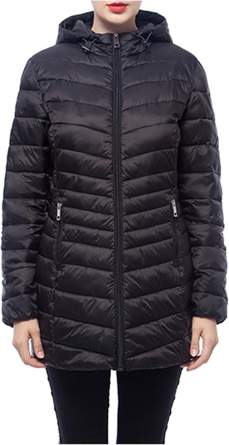Rokka&Rolla Women’s Packable Lightweight Puffer Jacket Water-Resistant Hooded Winter Long Coat