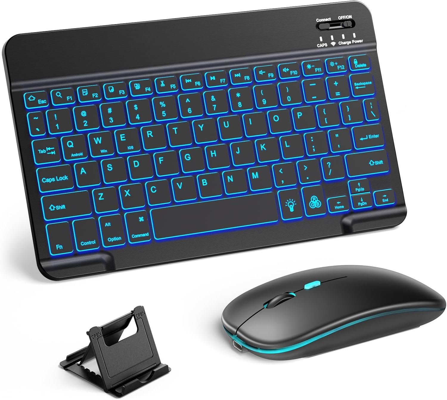 Hamile Bluetooth Keyboard and Mouse for iPad – Rechargeable Wireless Keyboard for iPad 11th/10th/9th Gen, Pro/Air/Mini, iPhone, Ultra-Slim Tablet Keyboard and Mouse with 7-Color Backlit, Black