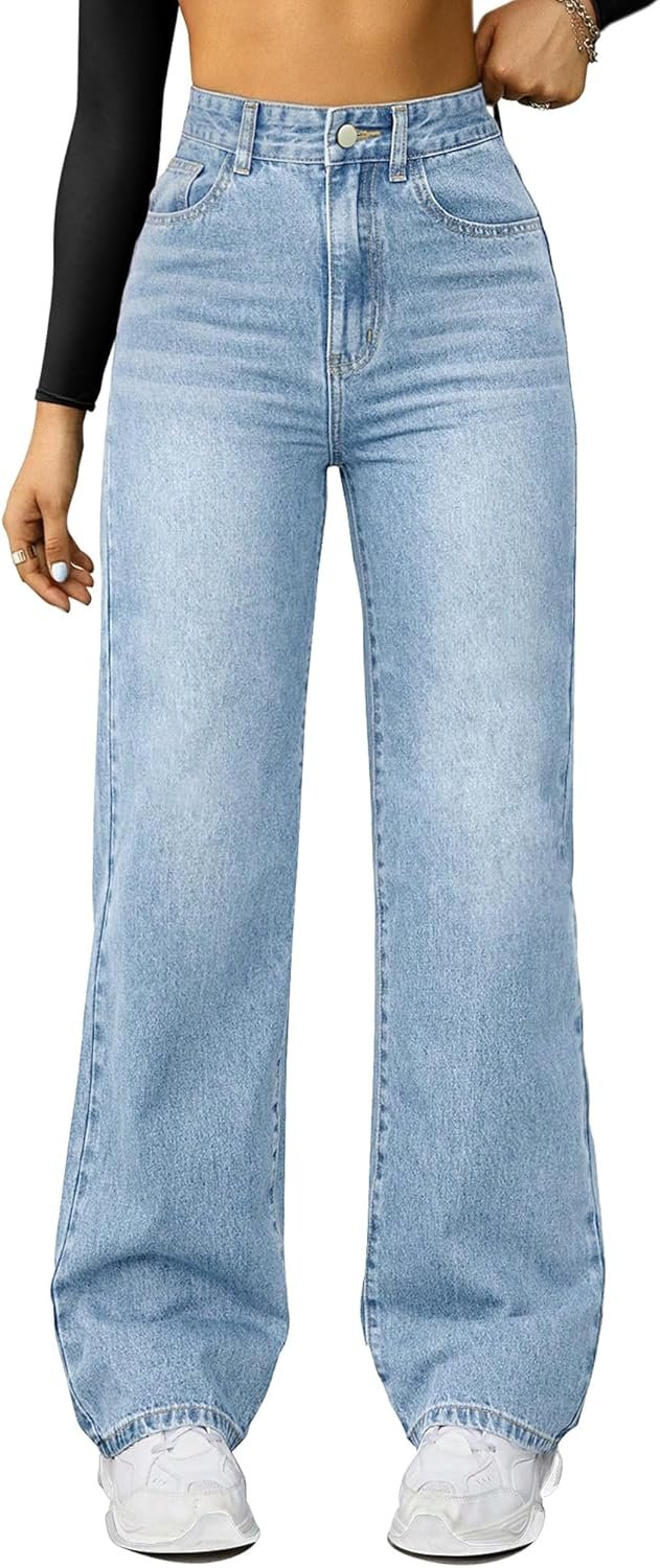 FUNUCA Straight Leg Jeans for Women,High Waisted Wide Leg Loose Microelastic Boyfriend Denim Pants