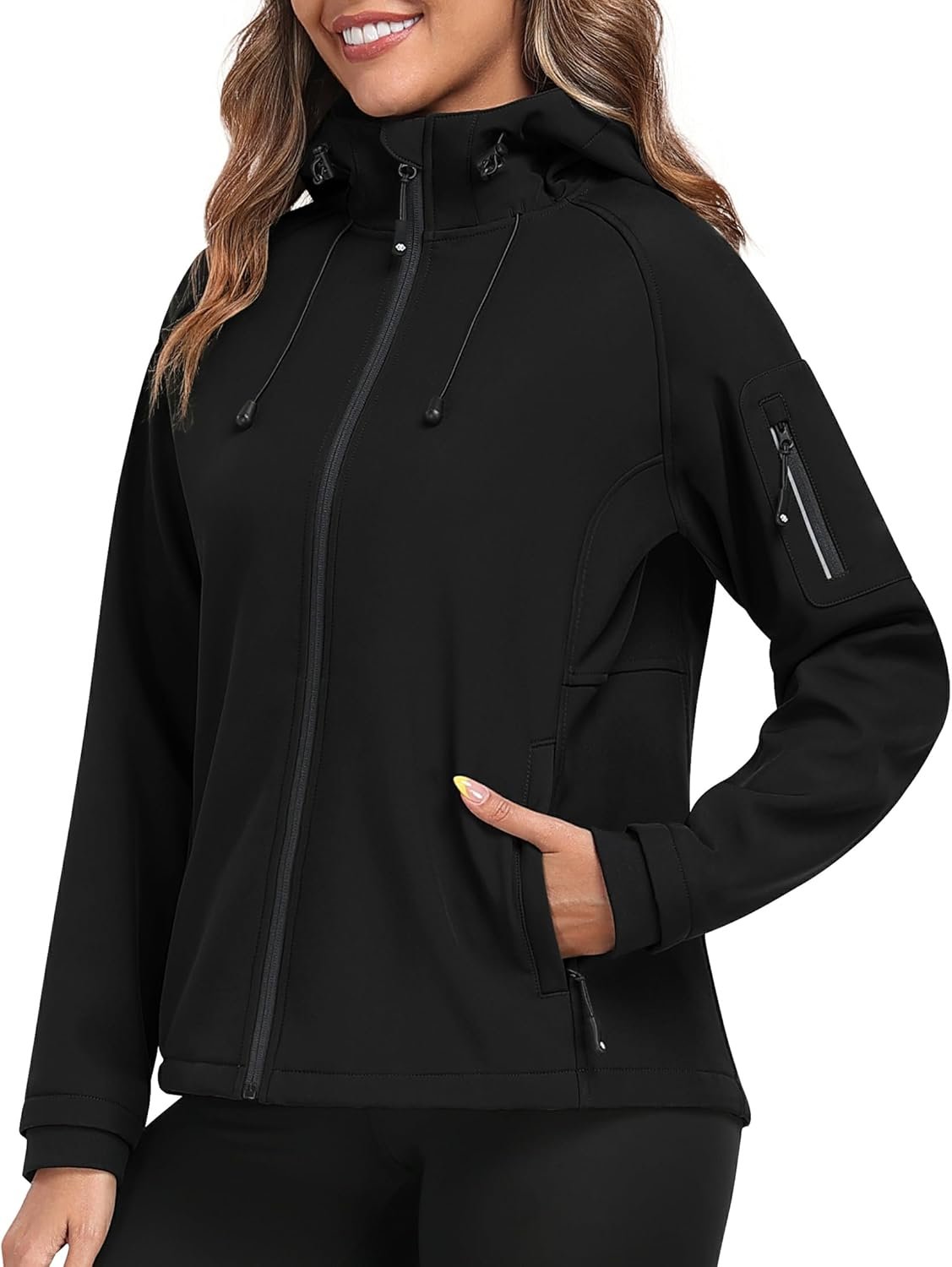 MoFiz Women’s Fleece Lined Softshell Jacket Hooded Windproof Lightweight Insulated Jacket Full Zip Warm Coat