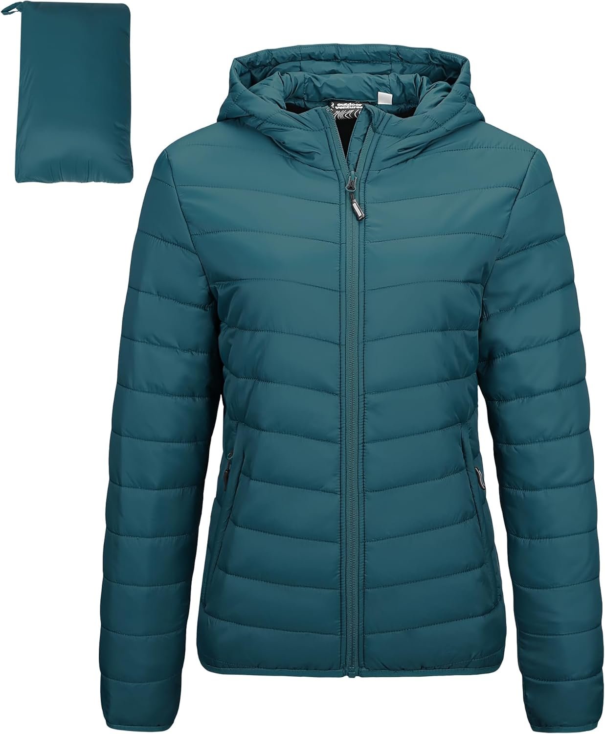 Outdoor Ventures Women’s Packable Lightweight Full-Zip Puffer Jacket with Hood Quilted Winter Coat