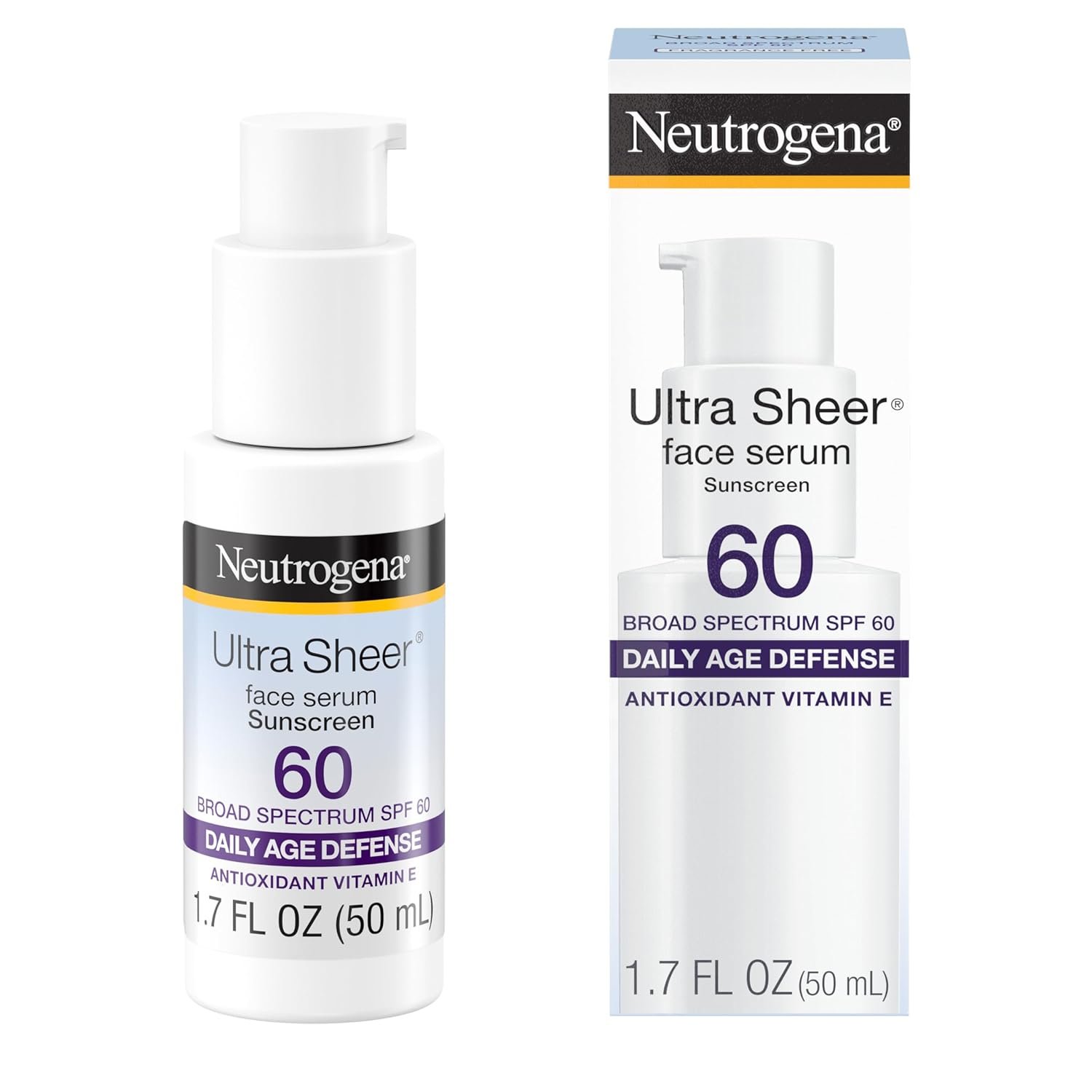 Neutrogena, Ultra Sheer Face Sunscreen with Vitamin E and SPF 60, Sunscreen for Face with Broad Spectrum Uva/Uvb Protection, Fragrance-Free, Oxybenzone-Free, Water-Resistant (80 minutes), 50.3 mL