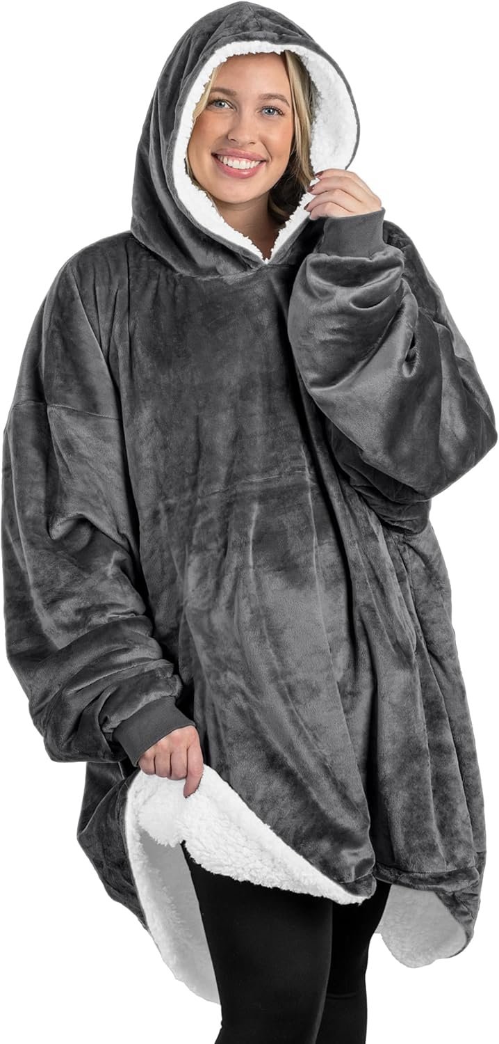 Bare Home Wearable Blanket Hoodie – Soft Plush Sherpa – Warm and Cozy – Oversized Wearable Blanket