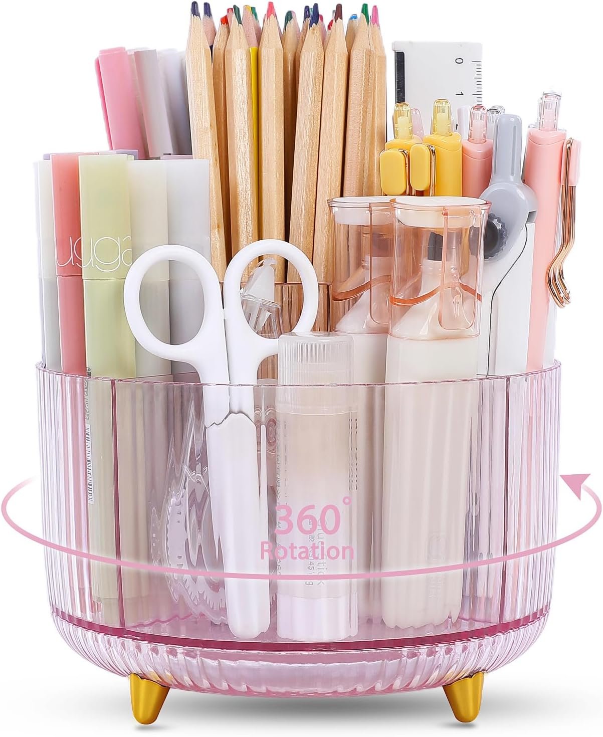 SKYDUE Rotating Pencil Pen Holder, Pen Organizer with 5 Slots – Aesthetic Desk Organizer and Accessories for School, Home, Office Supplies