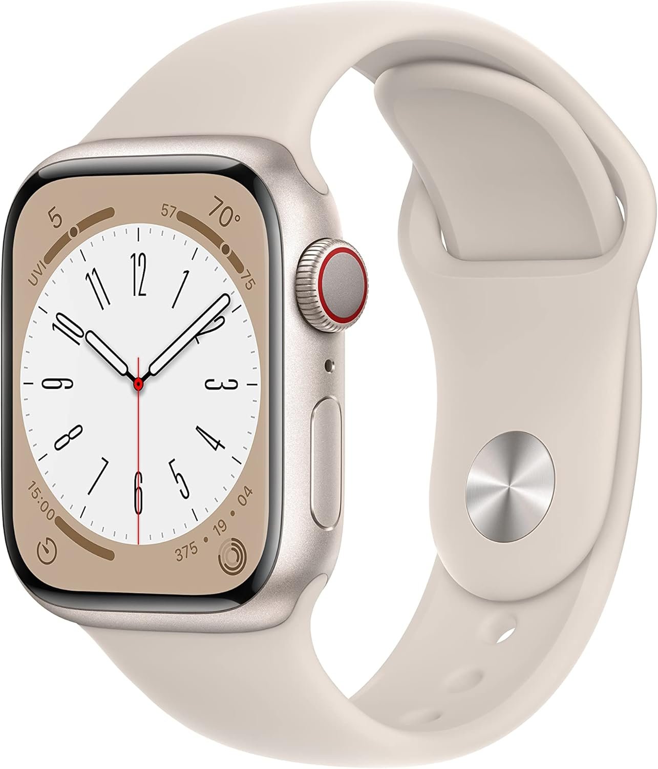 Apple Watch Series 8 [GPS + Cellular, 41mm] – Starlight Aluminum Case with Starlight Sport Band, S/M (Renewed)