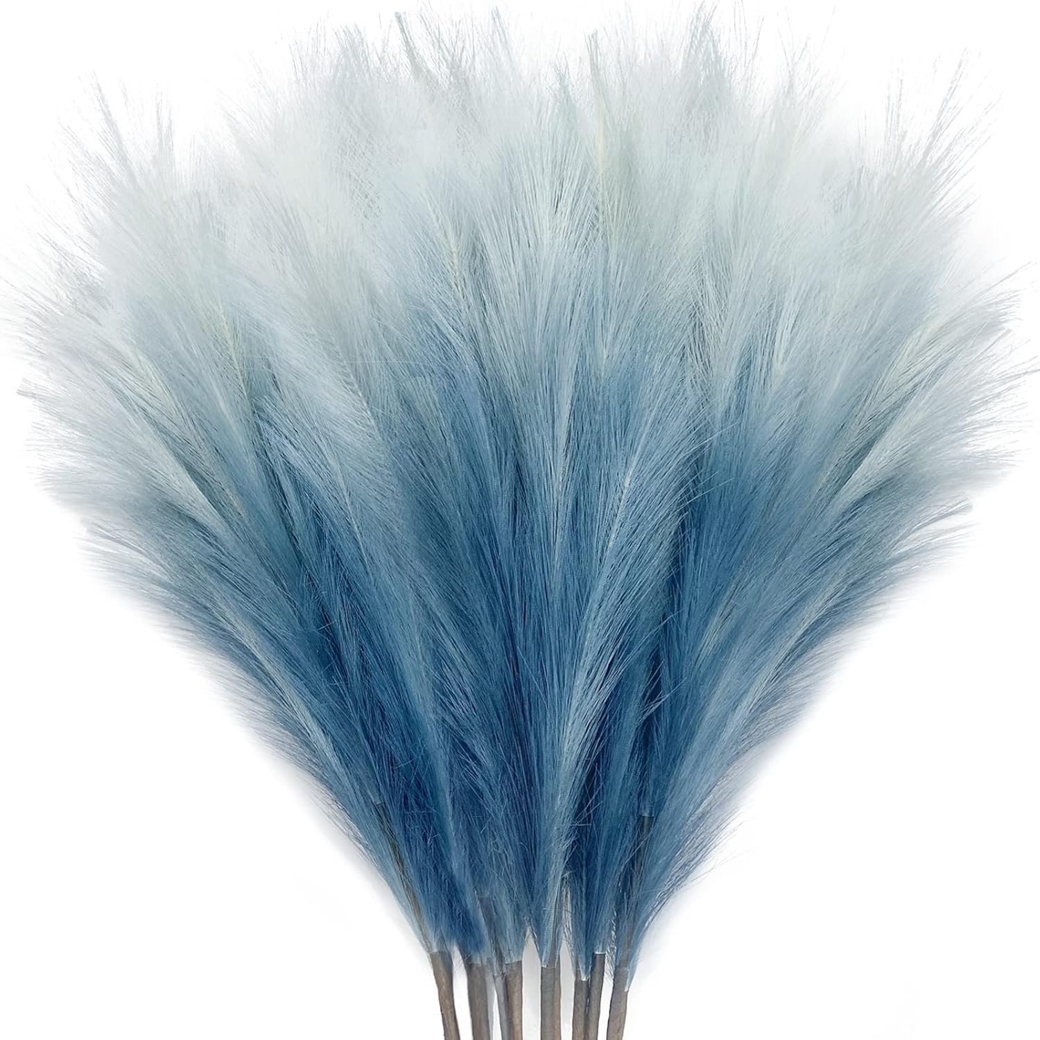KALYLOC 8Pcs 35.4” Blue Colorful Faux Pampas Grass, Fluffy Artificial Bulrush Branches Boho Decor, Filler Tall Pampas Grass Reed Fluffy Stems for Living Room Wedding Decoration