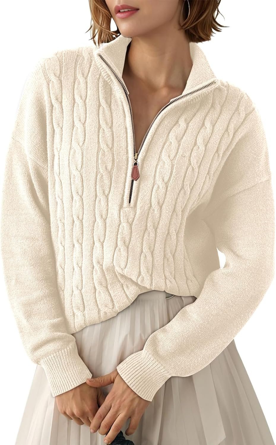Dokotoo Women’s Sweaters 2026 Fall Winter Quarter Zip Casual Ribbed Cable Knit Pullover