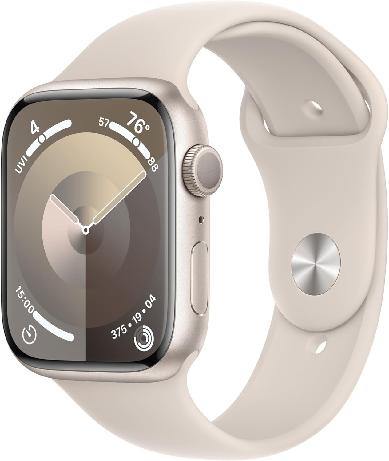 Apple Watch Series 9 [GPS, 45mm] – Starlight Aluminum Case with Starlight Sport Band, S/M (Renewed)