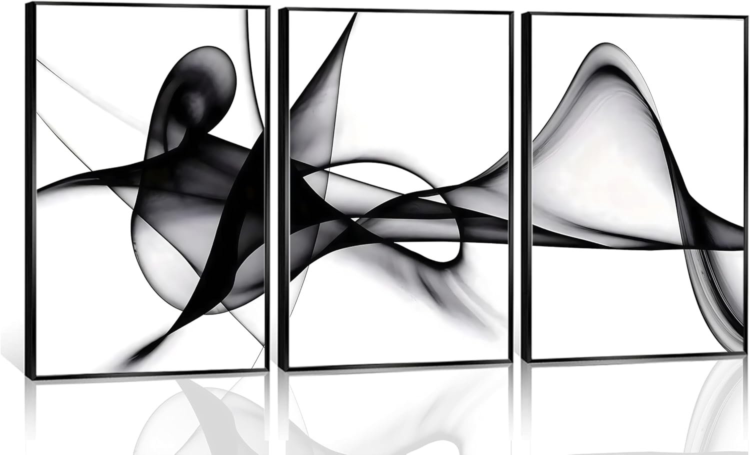 YCXDMJ 3 Panels Black White Abstract Canvas Wall Art Fluid Line Movement Prints Posters and Paintings Modern Pictures Wall Decor for Living Room Bedroom Office Decoration Unframed