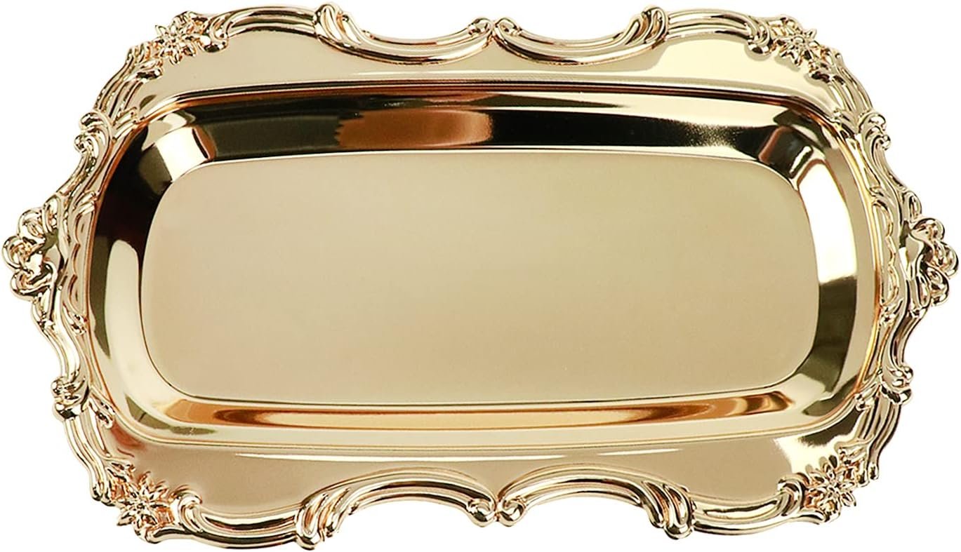 Quluxe Vintage Trinket Dish Jewelry Tray Small Perfume Organizer Tray for Wedding Photographer Detail Props Ceremony Antique Decor (Gold)