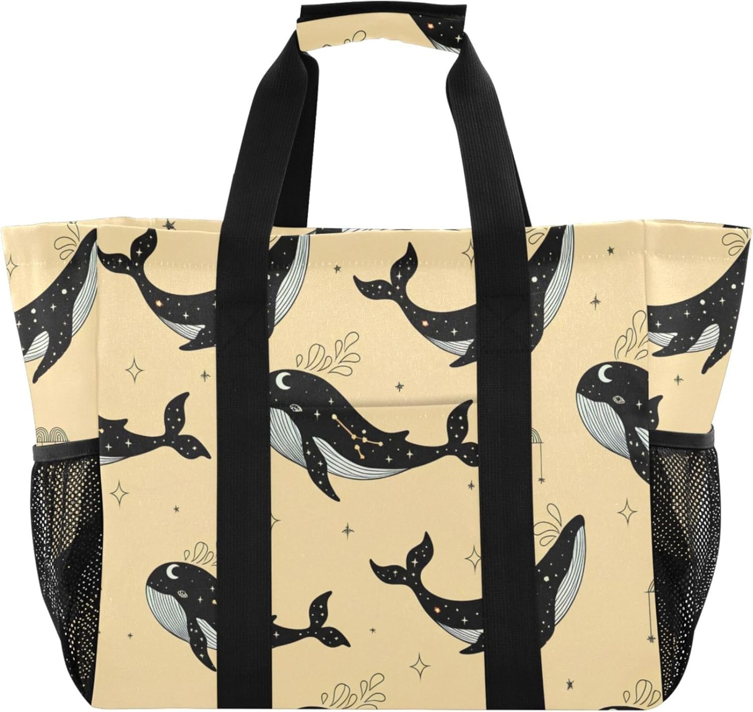 Cute Black Whales Beach Bags for Women Totes Cute Waterproof Shopping Reusable Bags for Groceries Cloth Tote Designer Colors Boat Bag Mom Tote