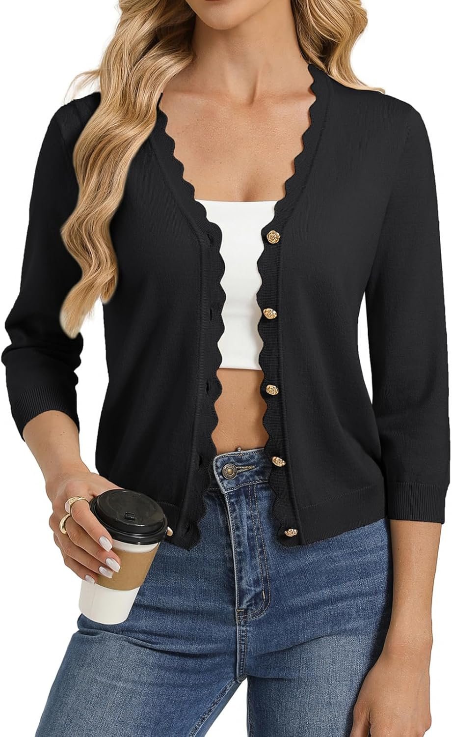 GRACE KARIN Women’s 3/4 Sleeve V Neck Button Down Lightweight Cardigan Sweater Open Front Dressy Shrugs Spring Fashion