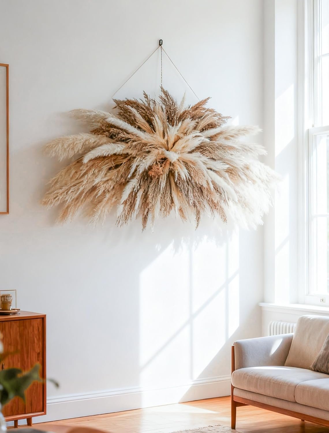 NTLPAMPA Large Boho Decor Pampas Grass Wall Decor (35~50inch) – Natural Dried Flower All-in-One Kit ,Easy Install, Perfect Decor for Living Room、Wedding Arch、Entryway、Party Decor