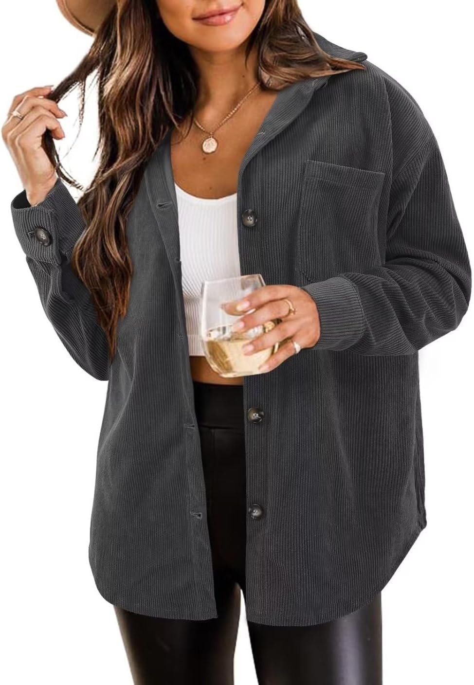 ZOLUCKY Womens Shackets Jacket Plus Size Long Sleeve Button Down Shirts Blouses Tops